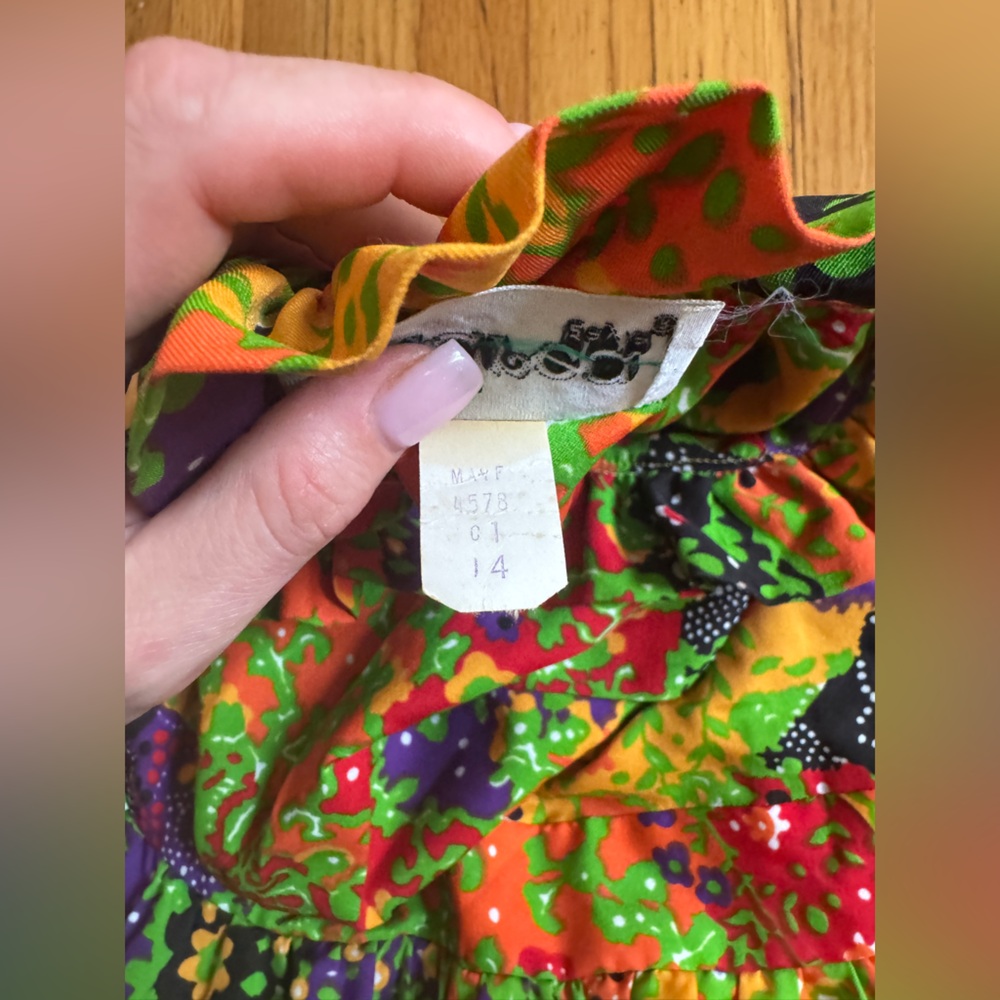 70s Vintage Funky Bright Patchwork Maxi Dress Prairie Style - Picture 6 of 8